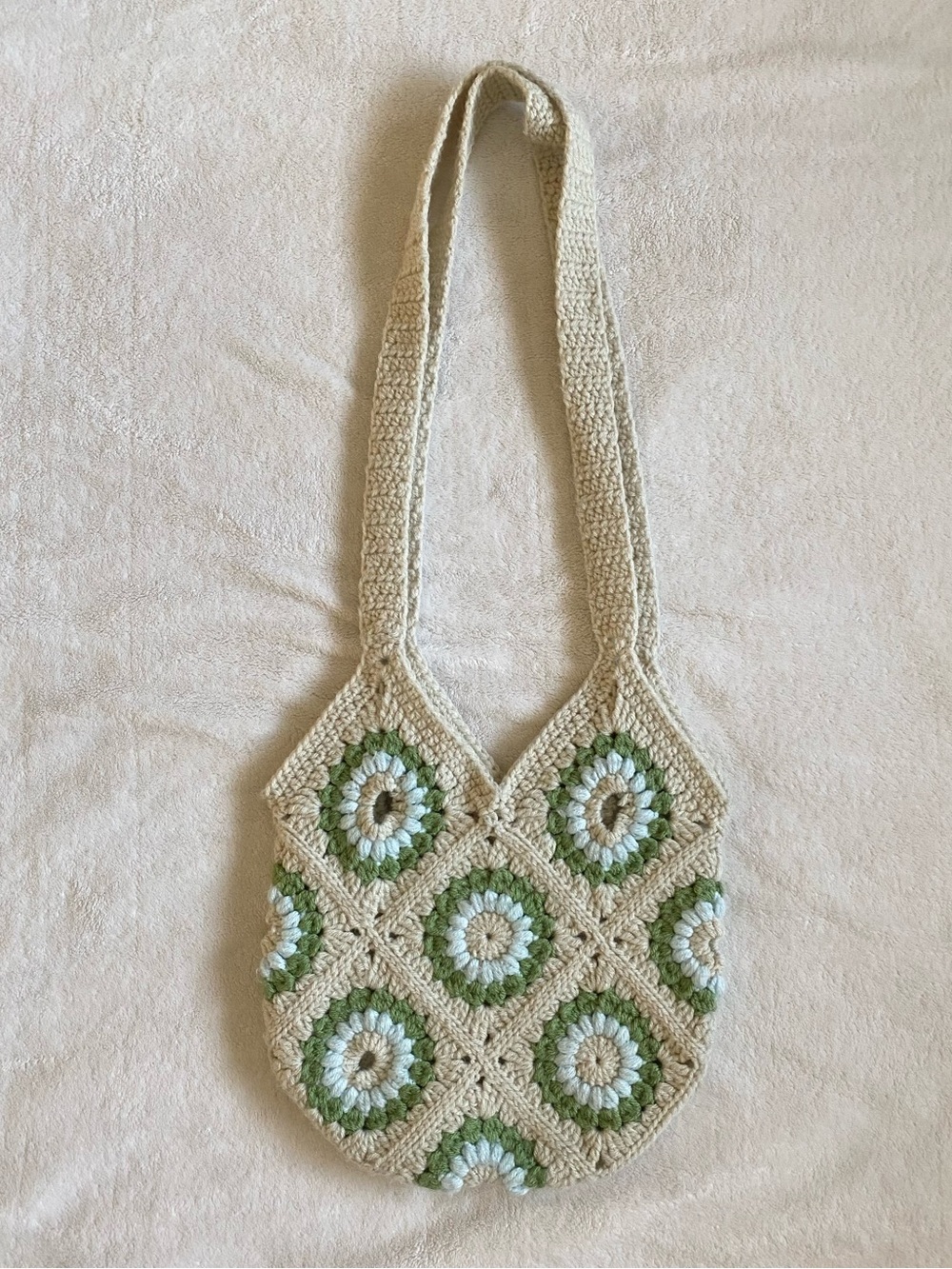 Handmade Crochet Granny Square Tote Bag Boho Shoulder Bag